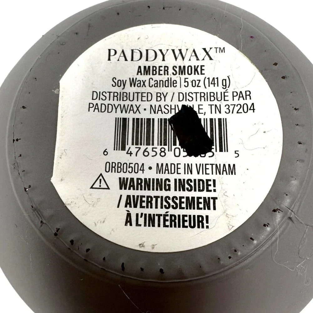 Paddywax Amber Smoke Scent Soy Wax Candle Jar Grey Omber Glass with Lid 5‎ Oz